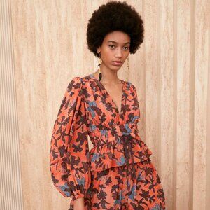 ULLA JOHNSON Huali Silk Peplum Blouse, Sz 4